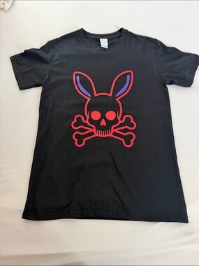Halo Black Short Sleeve Tee with Red & Purple Bunny Skull Graphic